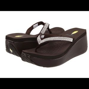 Women’s Volatile brown leather wedges flip flops